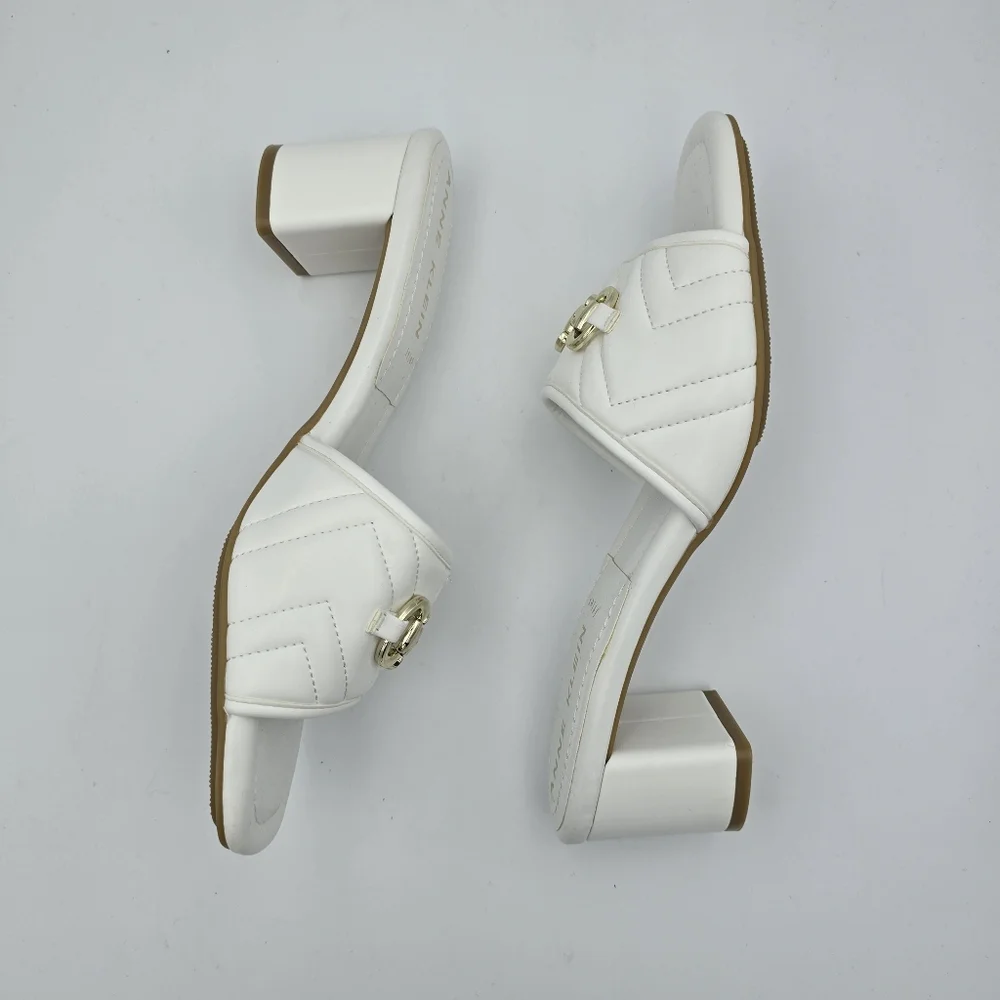 NWOT Anne Klein Kendra Slippers (Block Heel Slide Sandals), White & Gold, 9.5M - Picture 12 of 16